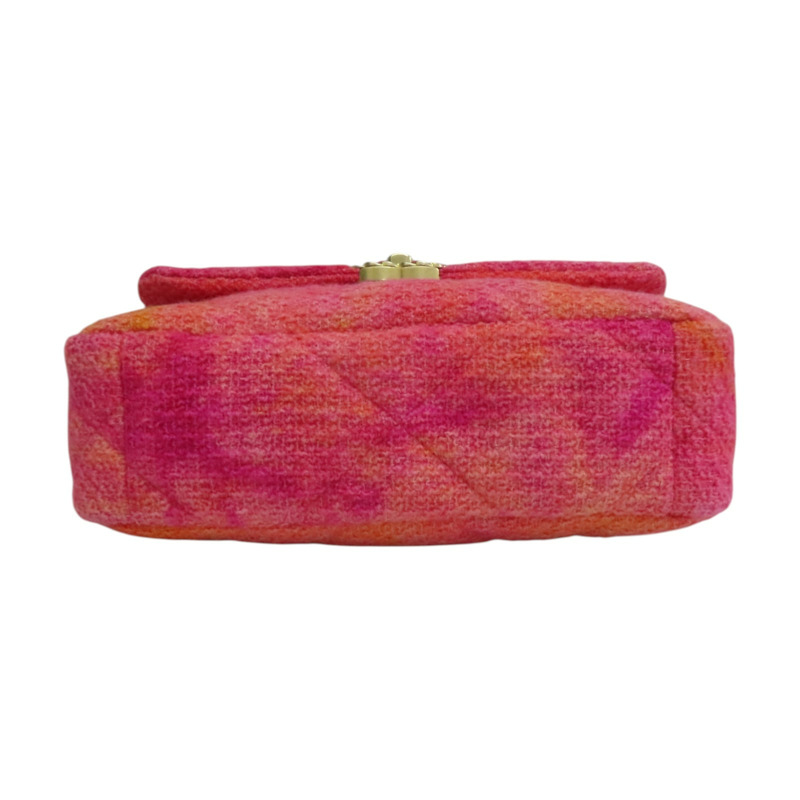 桃粉色 毛呢 CHANEL 19 26cm 肩背包 金釦【CHANEL 香奈兒】 AS1160-3