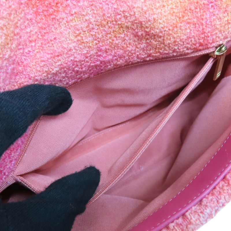 桃粉色 毛呢 CHANEL 19 26cm 肩背包 金釦【CHANEL 香奈兒】 AS1160-5