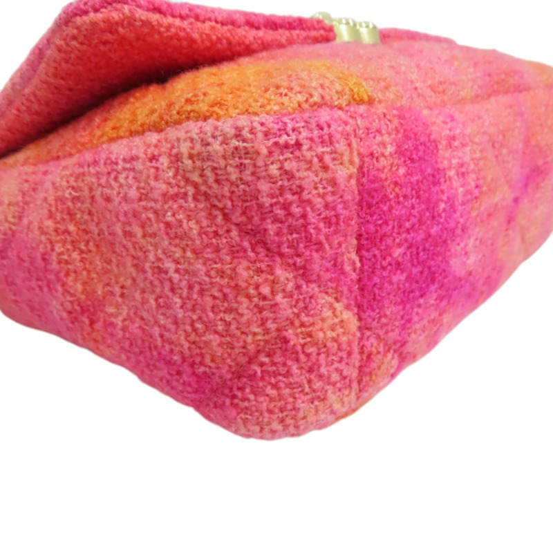 桃粉色 毛呢 CHANEL 19 26cm 肩背包 金釦【CHANEL 香奈兒】 AS1160-14