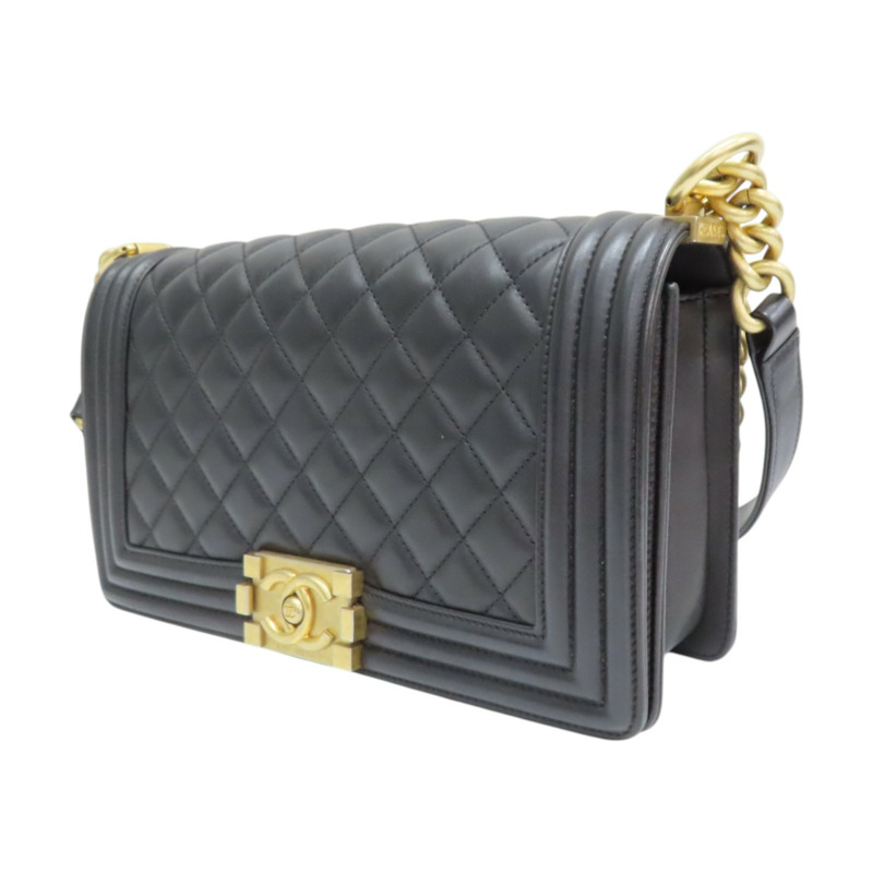 黑色 菱格紋 羊皮 BOY25 鍊帶 肩背包 金釦 (無卡)【CHANEL 香奈兒】 A67086-2