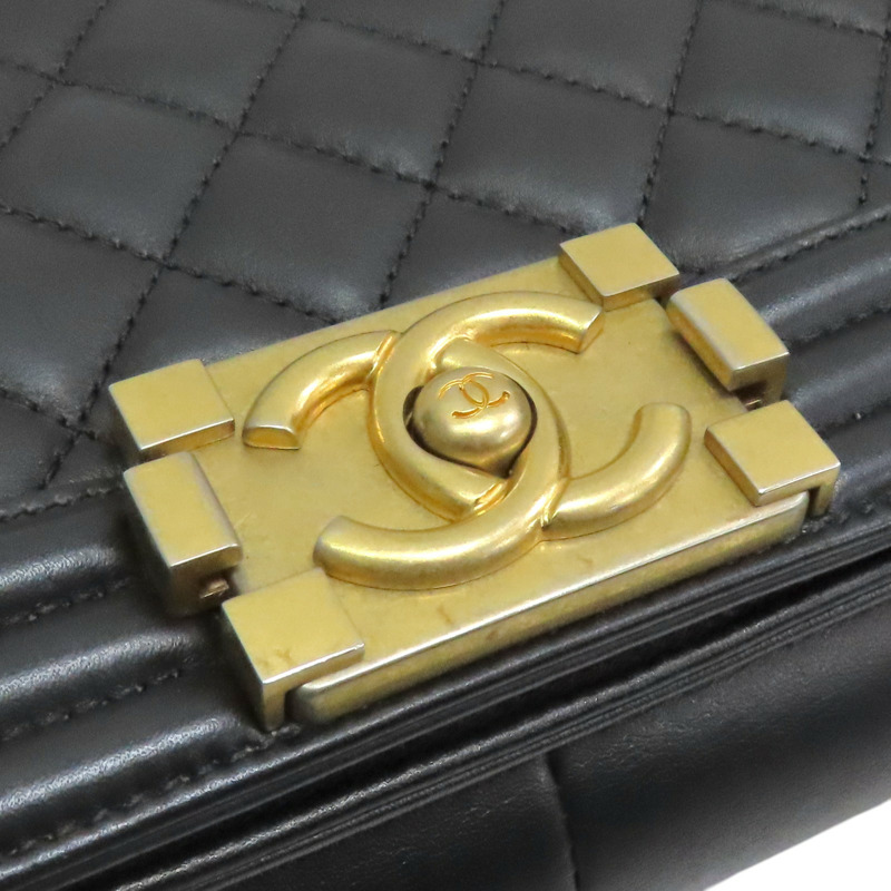 黑色 菱格紋 羊皮 BOY25 鍊帶 肩背包 金釦 (無卡)【CHANEL 香奈兒】 A67086-7