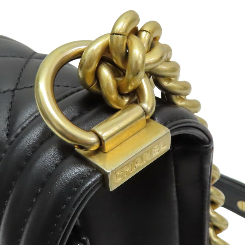黑色 菱格紋 羊皮 BOY25 鍊帶 肩背包 金釦 (無卡)【CHANEL 香奈兒】 A67086-8