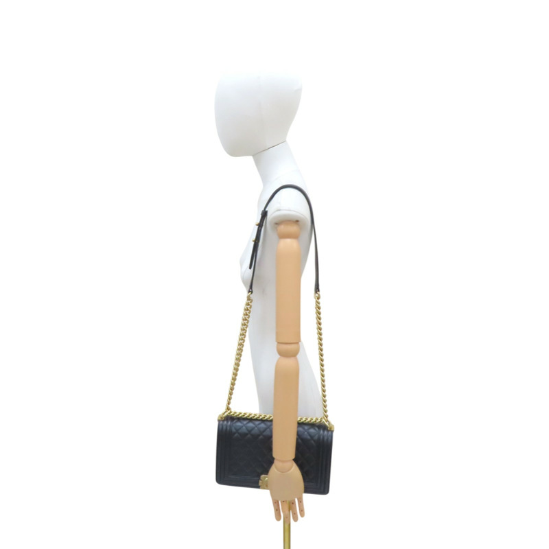 黑色 菱格紋 羊皮 BOY25 鍊帶 肩背包 金釦 (無卡)【CHANEL 香奈兒】 A67086-9