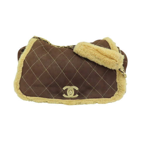 棕色 羊毛 手風琴翻蓋包 肩背包 金釦【CHANEL 香奈兒】