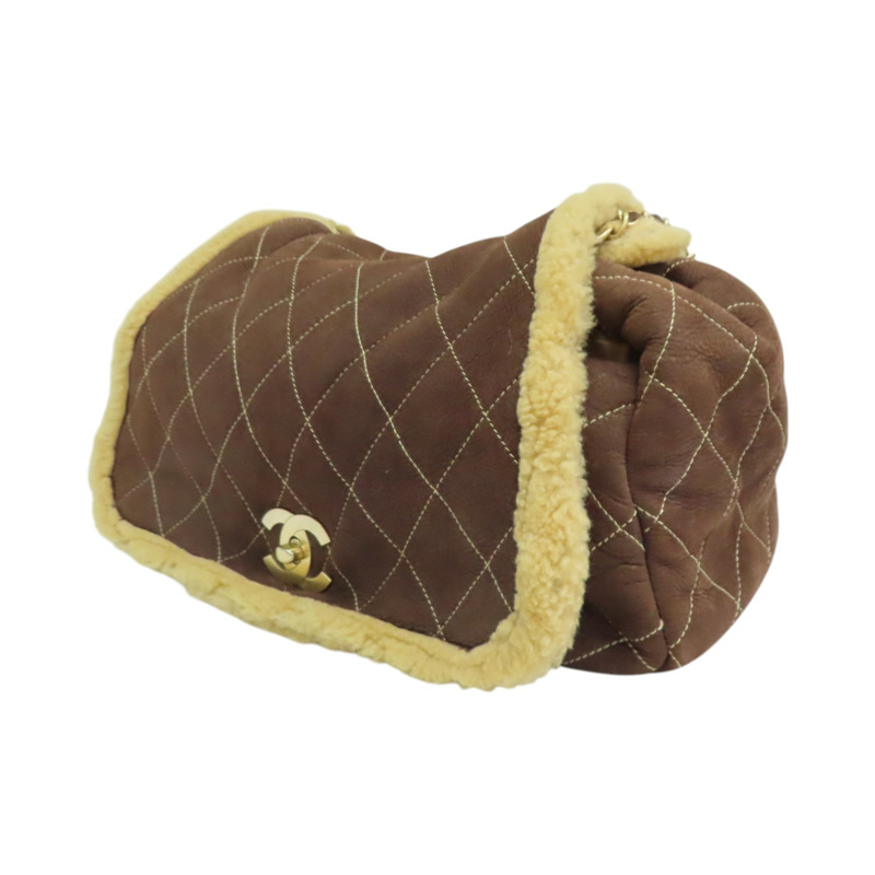 棕色 羊毛 手風琴翻蓋包 肩背包 金釦【CHANEL 香奈兒】-2