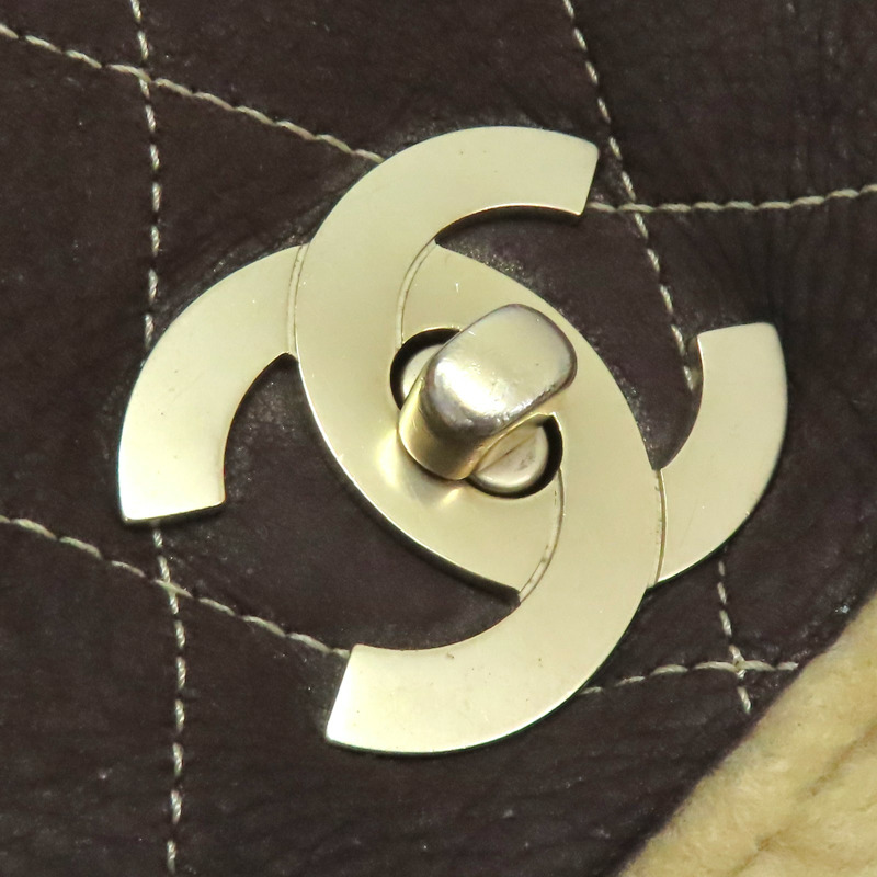 棕色 羊毛 手風琴翻蓋包 肩背包 金釦【CHANEL 香奈兒】-9