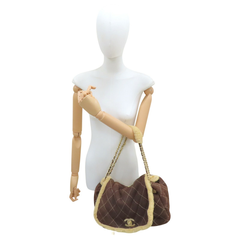 棕色 羊毛 手風琴翻蓋包 肩背包 金釦【CHANEL 香奈兒】-12