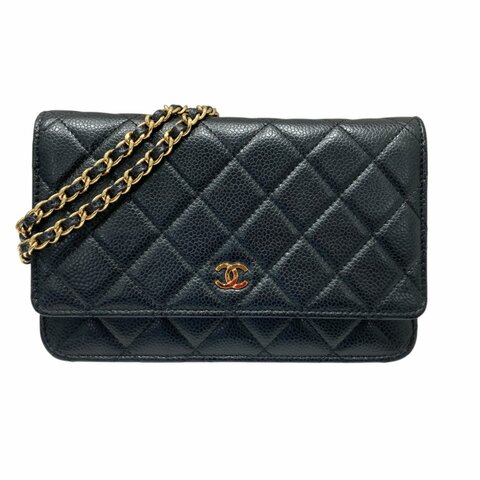 CHANEL 香奈兒 WOC翻蓋包 鍊帶肩背包 荔枝皮 黑色 金扣