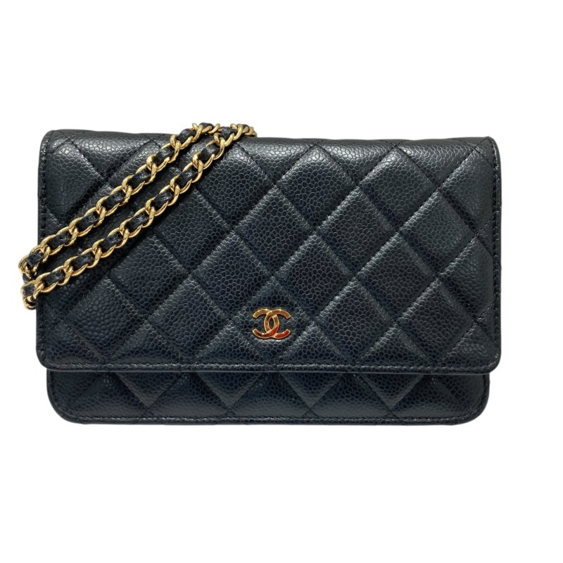 CHANEL 香奈兒 WOC翻蓋包 鍊帶肩背包 荔枝皮 黑色 金扣-0