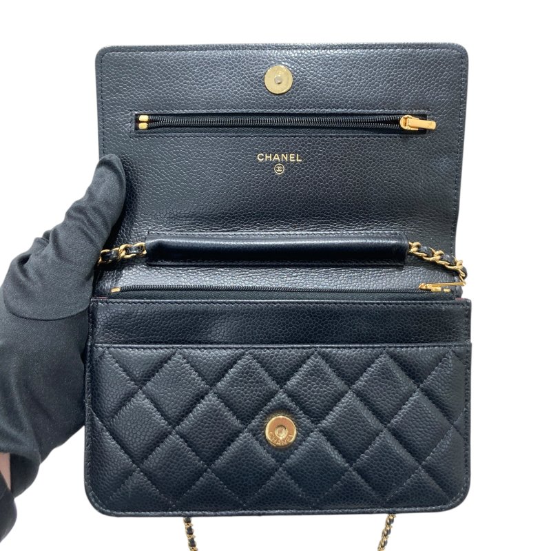 CHANEL 香奈兒 WOC翻蓋包 鍊帶肩背包 荔枝皮 黑色 金扣-14