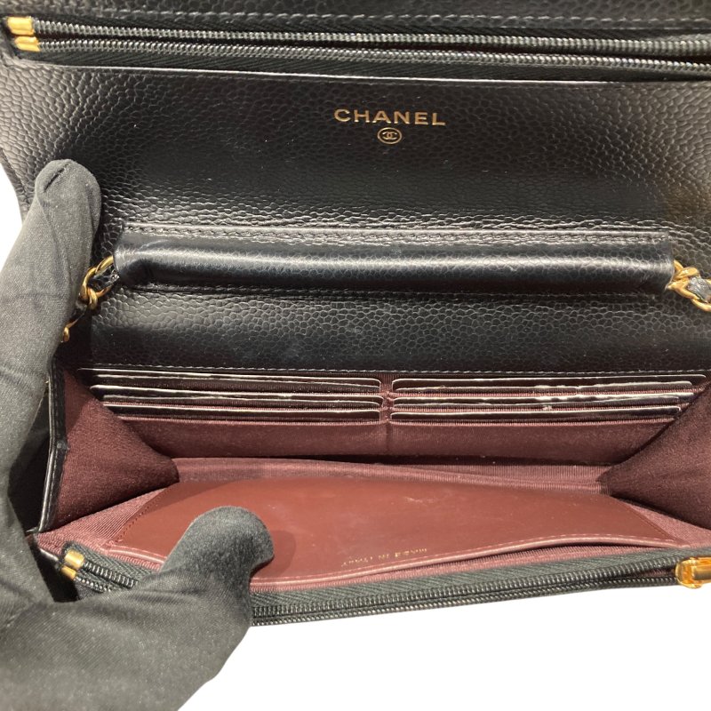CHANEL 香奈兒 WOC翻蓋包 鍊帶肩背包 荔枝皮 黑色 金扣-15