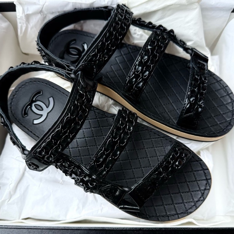 閒置未使用Chanel/香奈兒 編織涼鞋 女款休閒鞋 涼拖 沙灘鞋 尺碼 37.5碼。-0