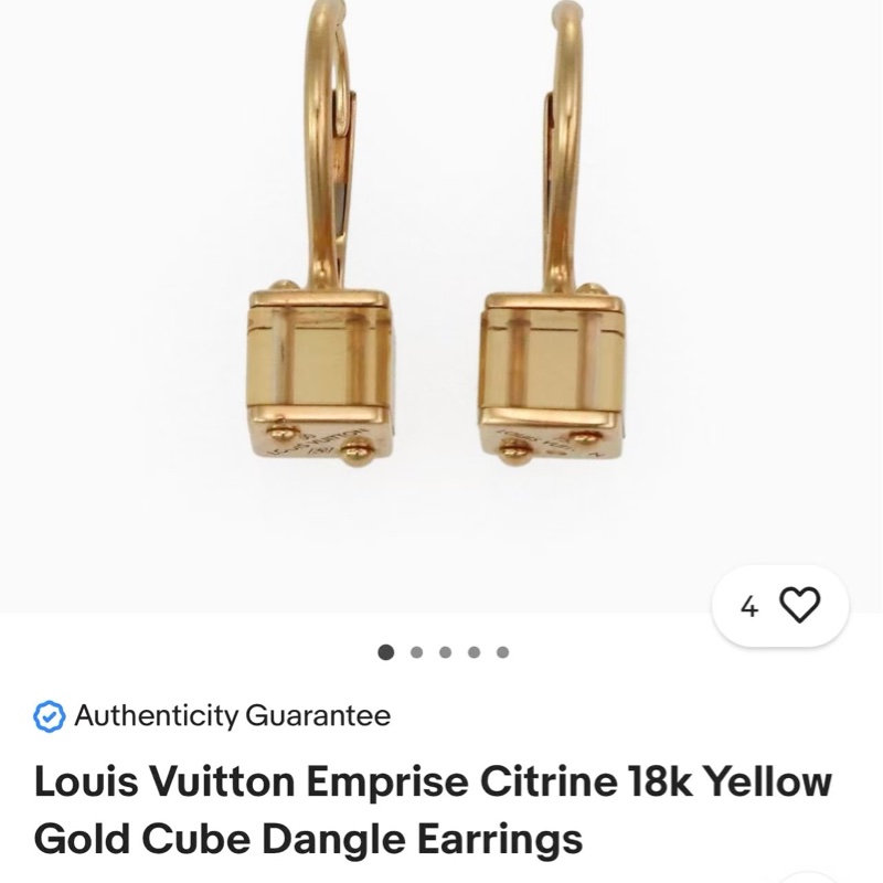 Lv 路易威登 珠寶 Emprise 系列黃水晶 18K 黃金 立方體吊墜 耳環-6
