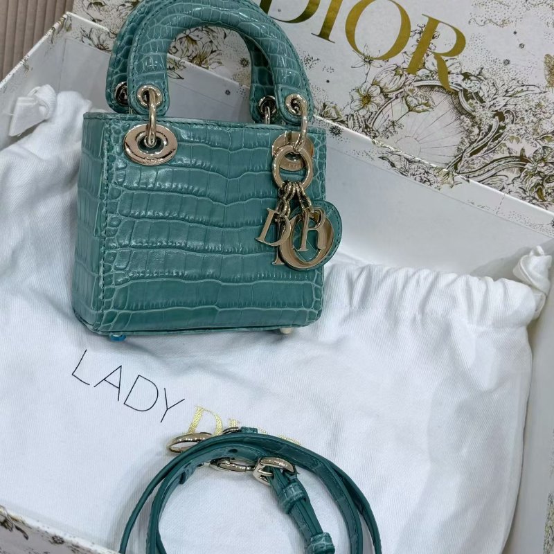 Dior micro黛妃超mini micro綠色鱷魚皮 金扣12*11*5 99新配件塵袋盒子-1
