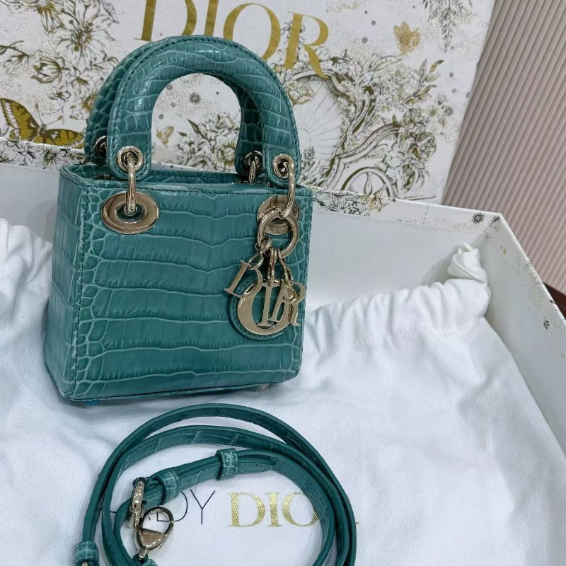 Dior micro黛妃超mini micro綠色鱷魚皮 金扣12*11*5 99新配件塵袋盒子-2