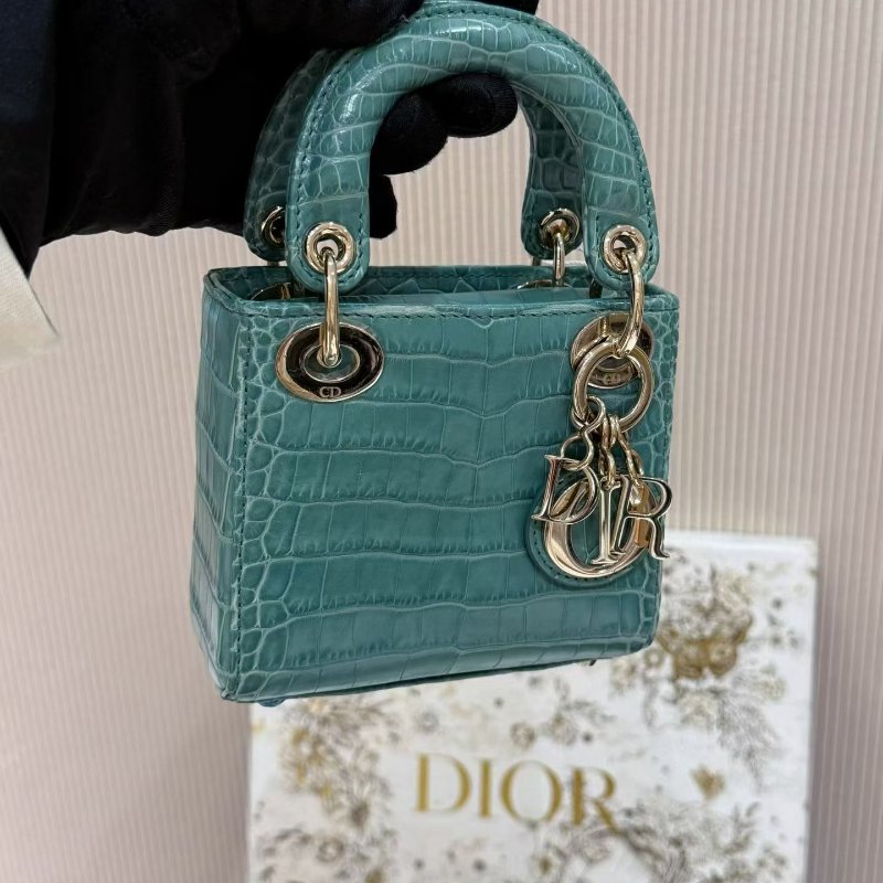 Dior micro黛妃超mini micro綠色鱷魚皮 金扣12*11*5 99新配件塵袋盒子-3