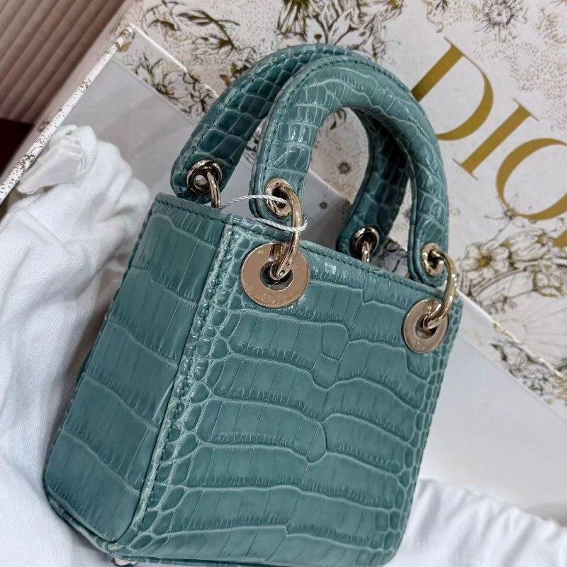 Dior micro黛妃超mini micro綠色鱷魚皮 金扣12*11*5 99新配件塵袋盒子-4