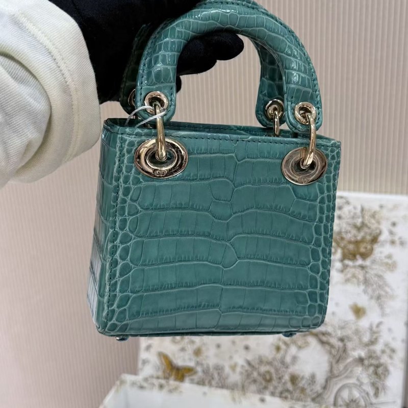 Dior micro黛妃超mini micro綠色鱷魚皮 金扣12*11*5 99新配件塵袋盒子-6