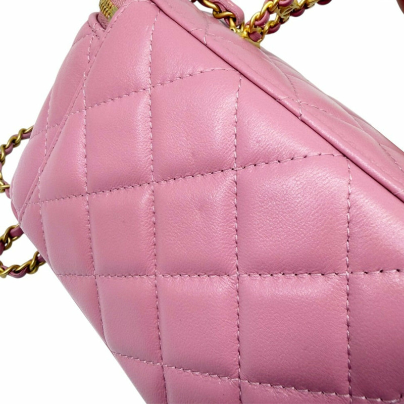 香奈兒粉紅絎縫小羊皮化妝包,飾有Coco標誌 - 女士-7