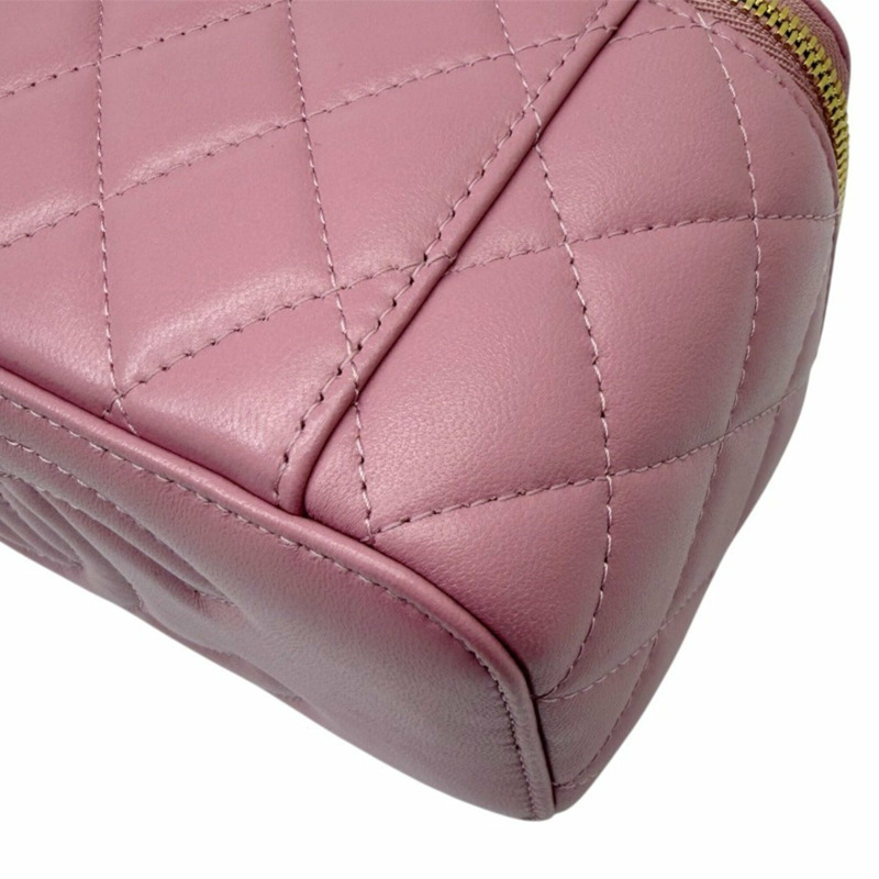 香奈兒粉紅絎縫小羊皮化妝包,飾有Coco標誌 - 女士-11