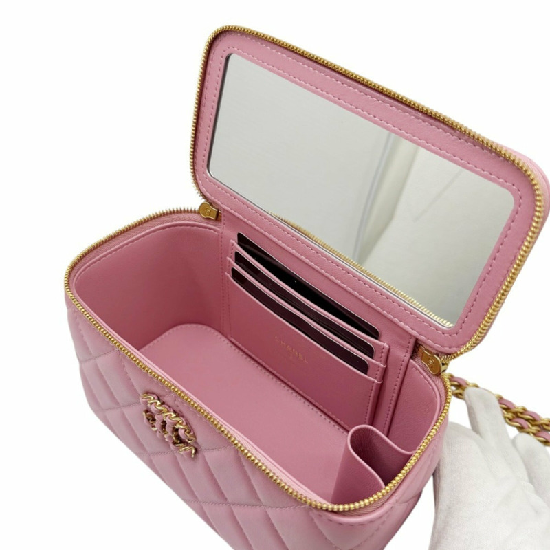 香奈兒粉紅絎縫小羊皮化妝包,飾有Coco標誌 - 女士-12