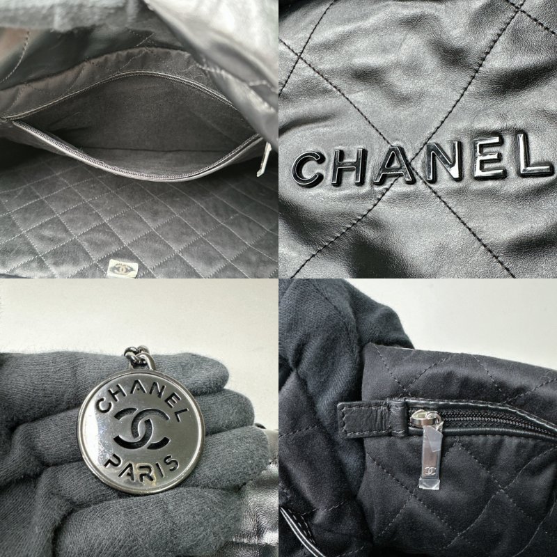 CHANEL 中款黑字22肩背包-8