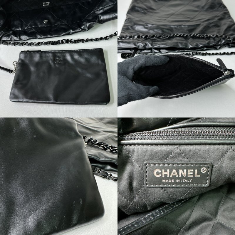 CHANEL 中款黑字22肩背包-9