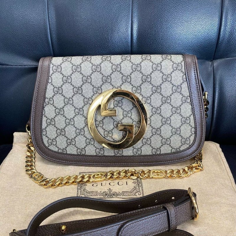 Gucci Blondie系列老花雙G鏈條包 28x 16x 4cm  99新配件肩帶塵袋-1