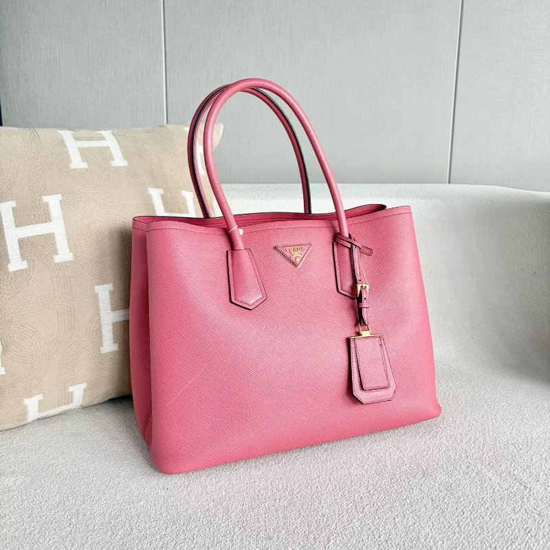 Prada Saffiano殺手包  粉色 金扣36*27*18 99新配件塵袋 保卡 肩帶 說明書-2