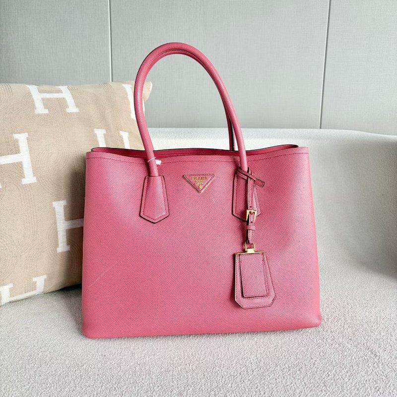 Prada Saffiano殺手包  粉色 金扣36*27*18 99新配件塵袋 保卡 肩帶 說明書-5