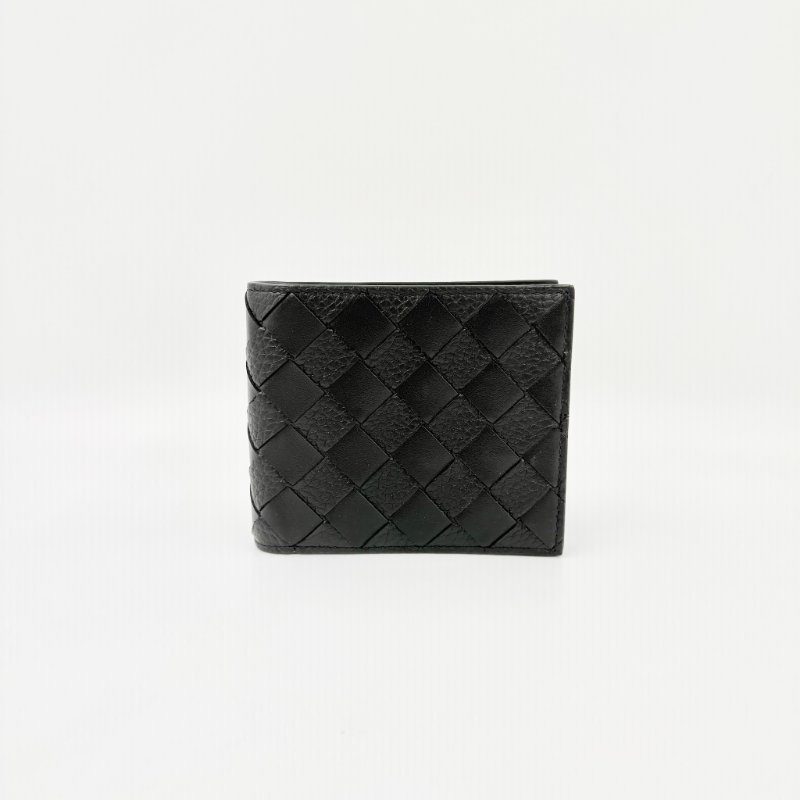 Bottega Veneta - 黑色牛皮編織Intrecciato 對開短夾-0