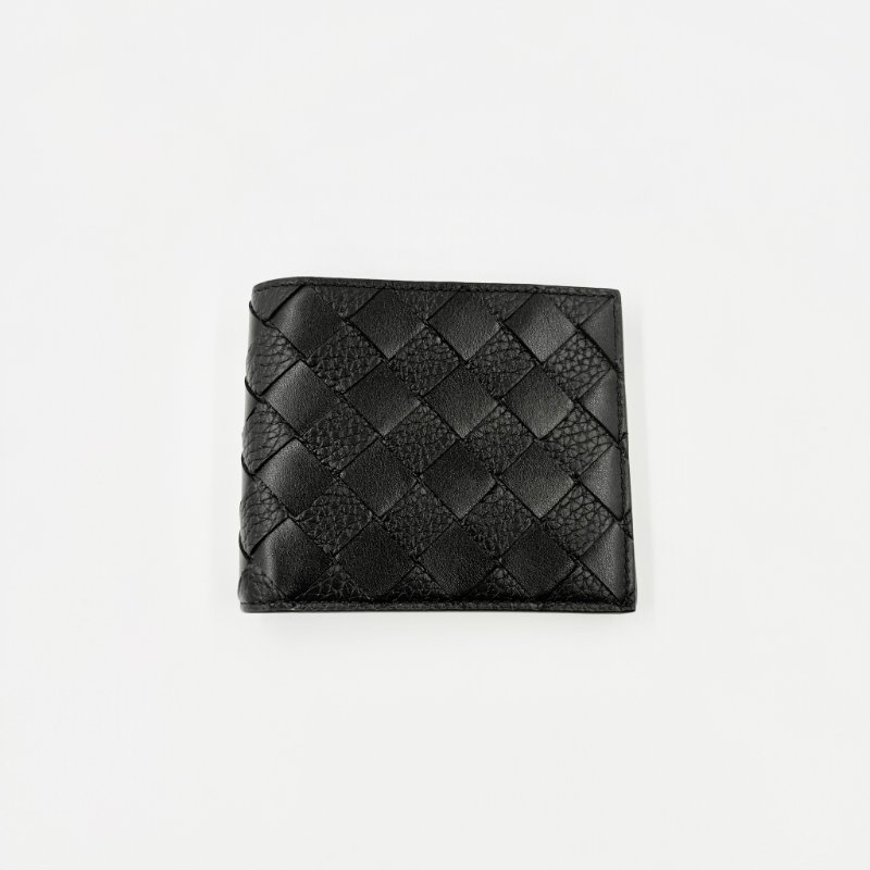 Bottega Veneta - 黑色牛皮編織Intrecciato 對開短夾-2
