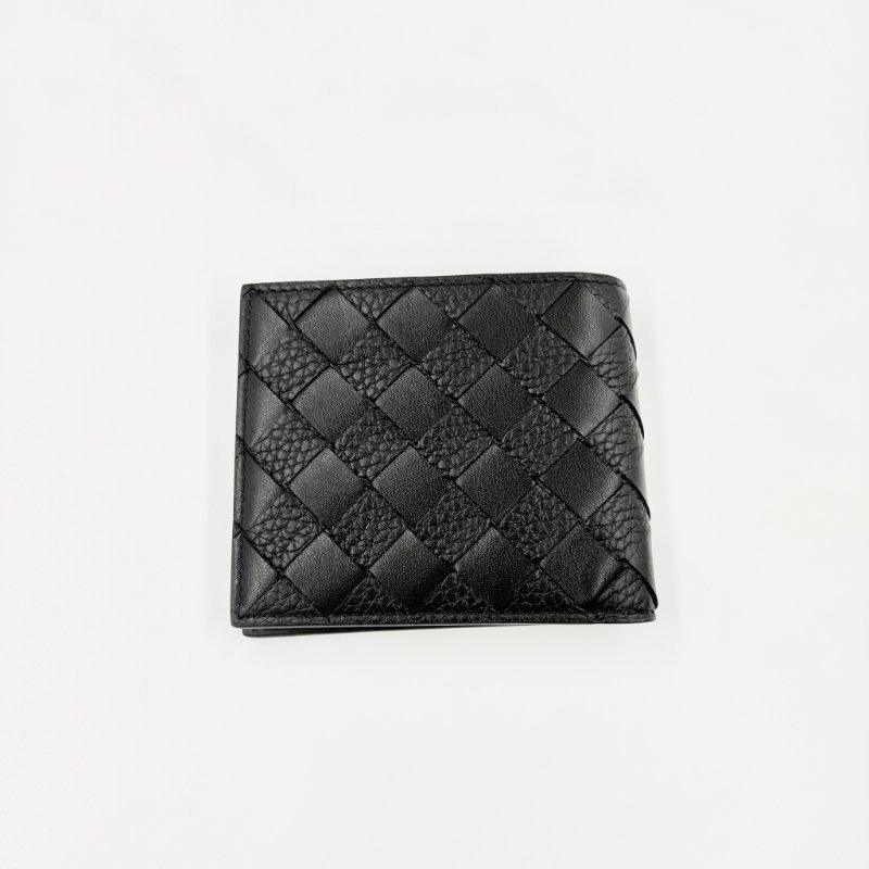 Bottega Veneta - 黑色牛皮編織Intrecciato 對開短夾-3