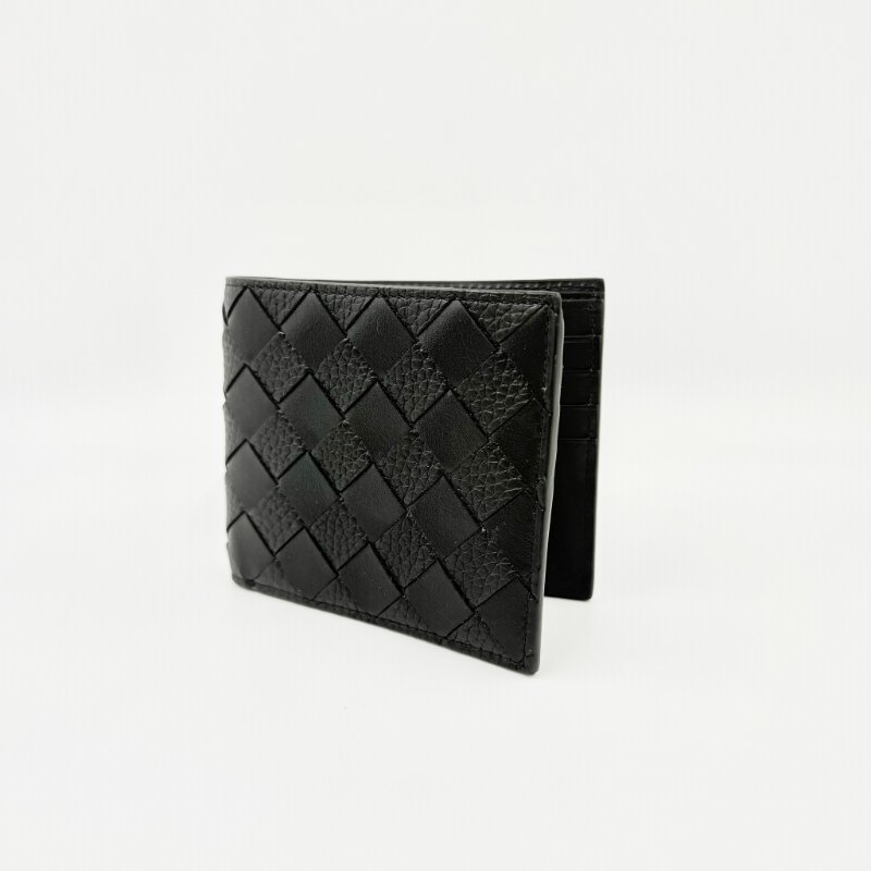 Bottega Veneta - 黑色牛皮編織Intrecciato 對開短夾-4