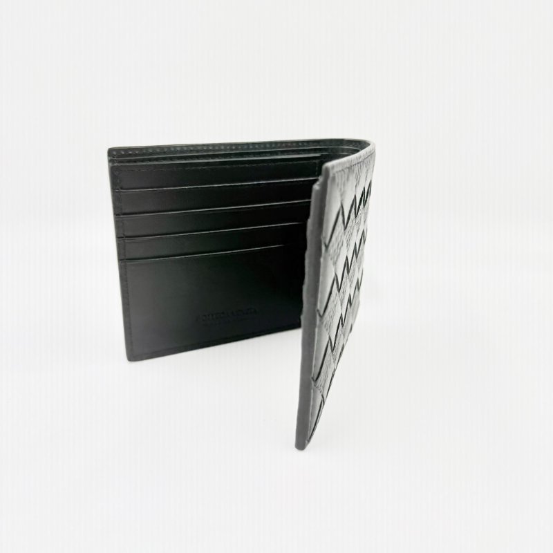 Bottega Veneta - 黑色牛皮編織Intrecciato 對開短夾-5