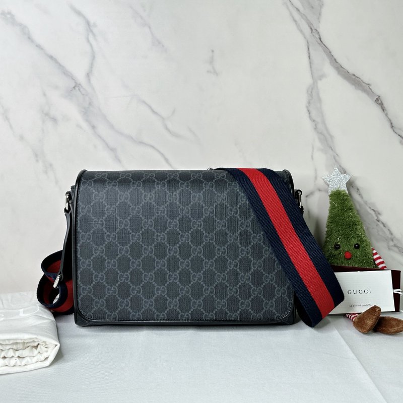 GUCCI 老花磁吸掀蓋郵差包-0