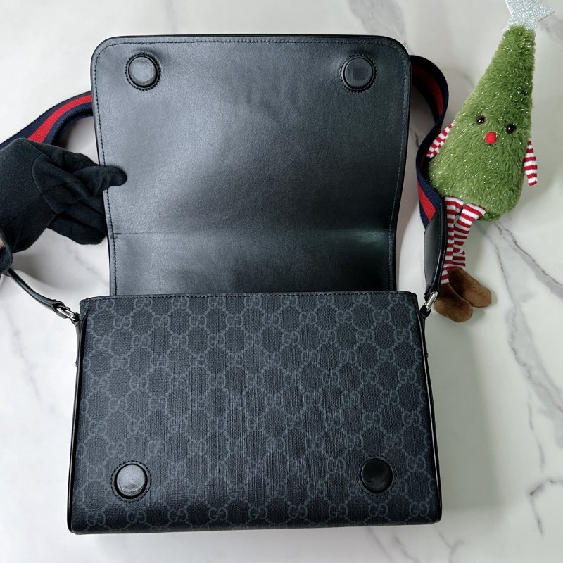 GUCCI 老花磁吸掀蓋郵差包-4