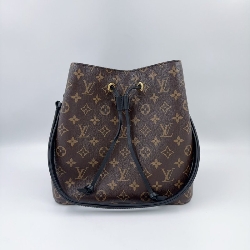 LV老花拚黑色內裡MM束口水桶包M44020-2