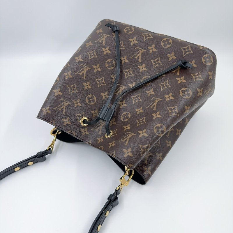 LV老花拚黑色內裡MM束口水桶包M44020-3