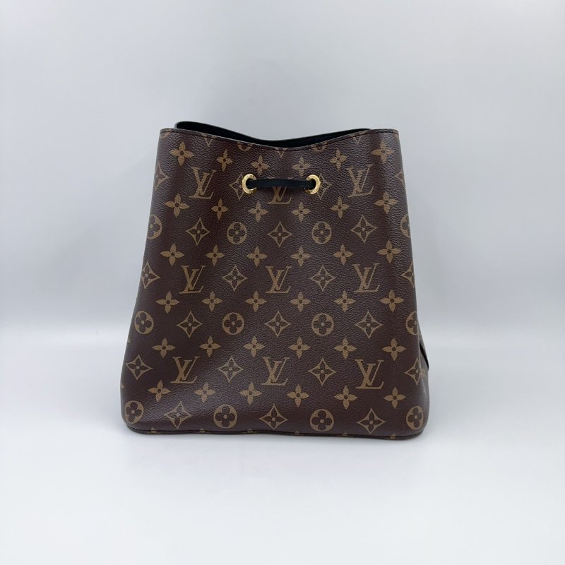 LV老花拚黑色內裡MM束口水桶包M44020-7