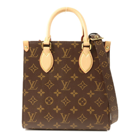 LOUIS VUITTON Monogram Sac Plat BB金扣手挽肩背兩用袋棕色