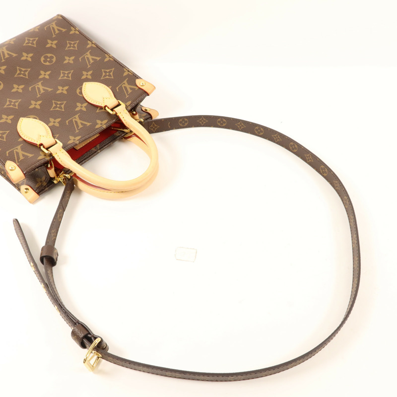 LOUIS VUITTON Monogram Sac Plat BB金扣手挽肩背兩用袋棕色-6