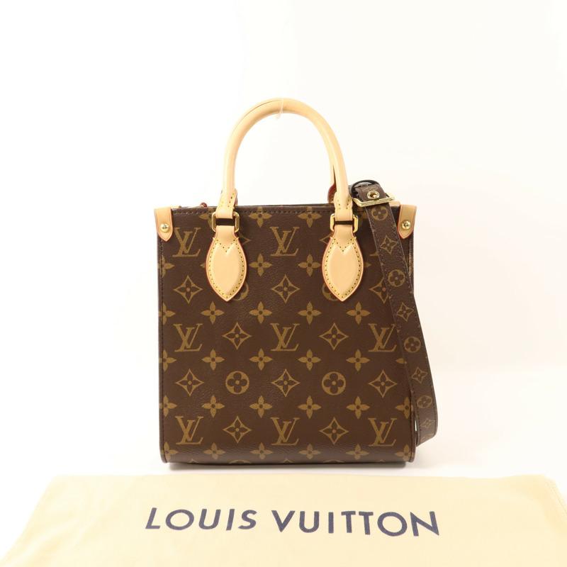 LOUIS VUITTON Monogram Sac Plat BB金扣手挽肩背兩用袋棕色-8