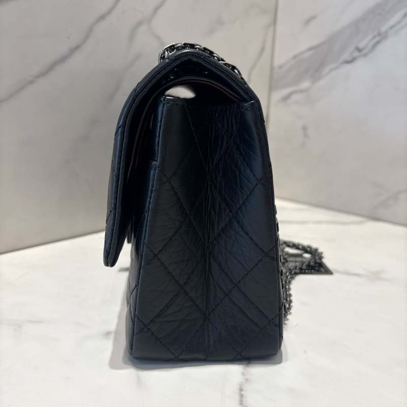 CHANEL黑全皮復古銀扣2.55 包28cm-2