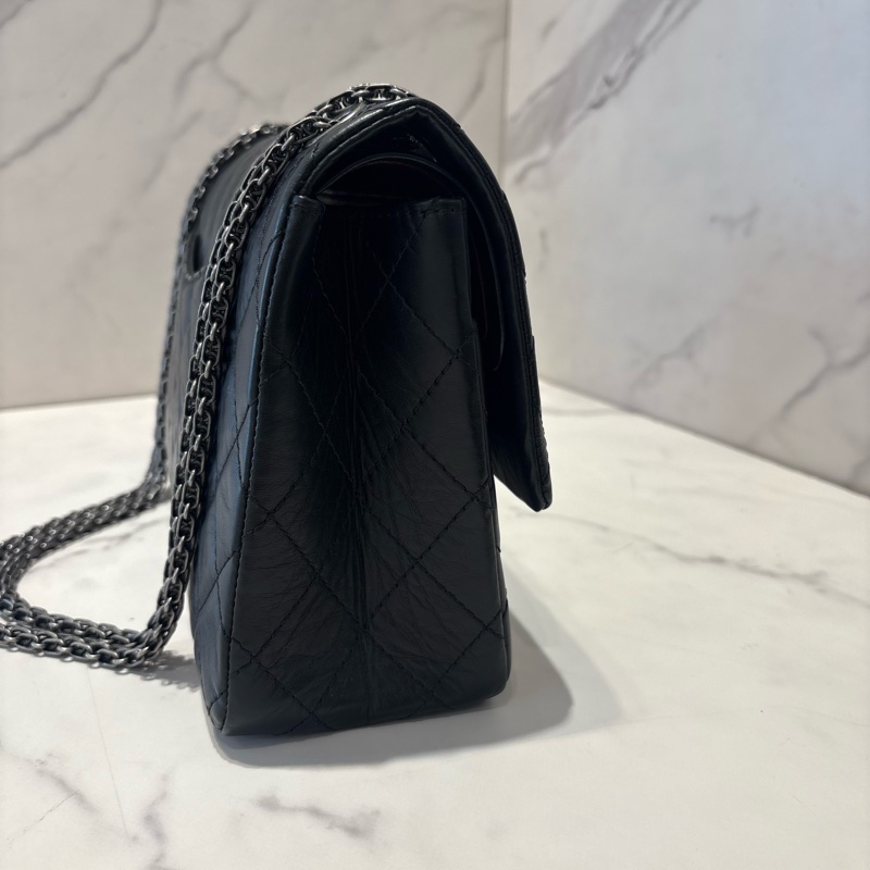 CHANEL黑全皮復古銀扣2.55 包28cm-3