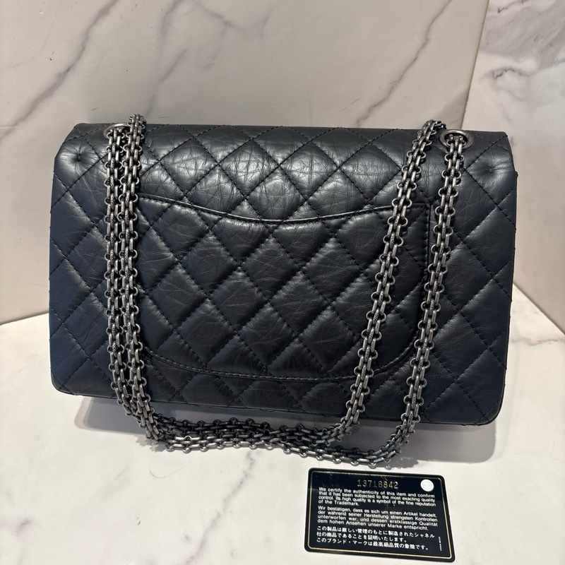 CHANEL黑全皮復古銀扣2.55 包28cm-6