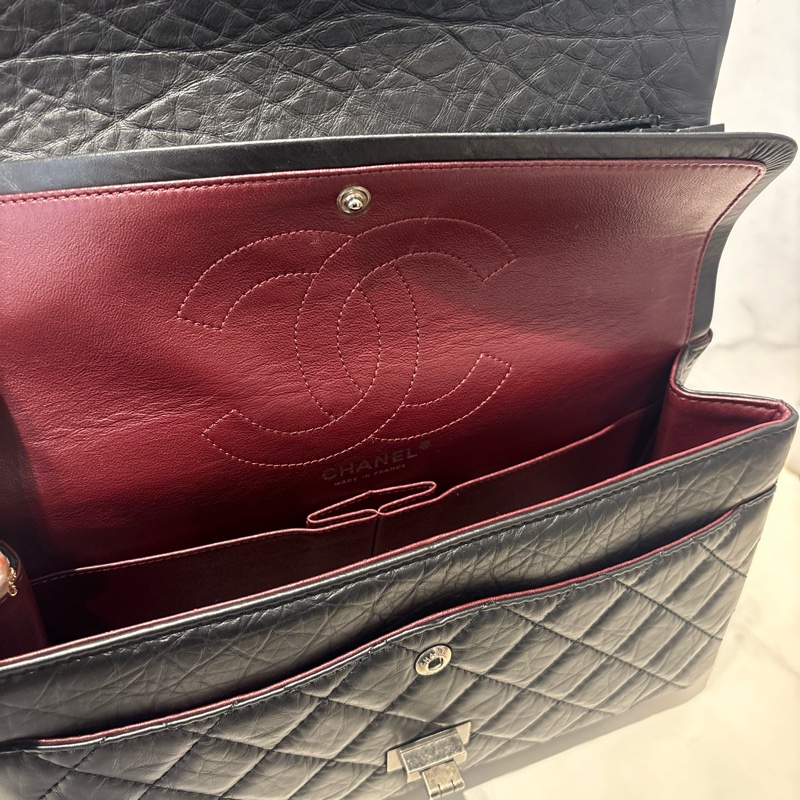 CHANEL黑全皮復古銀扣2.55 包28cm-10