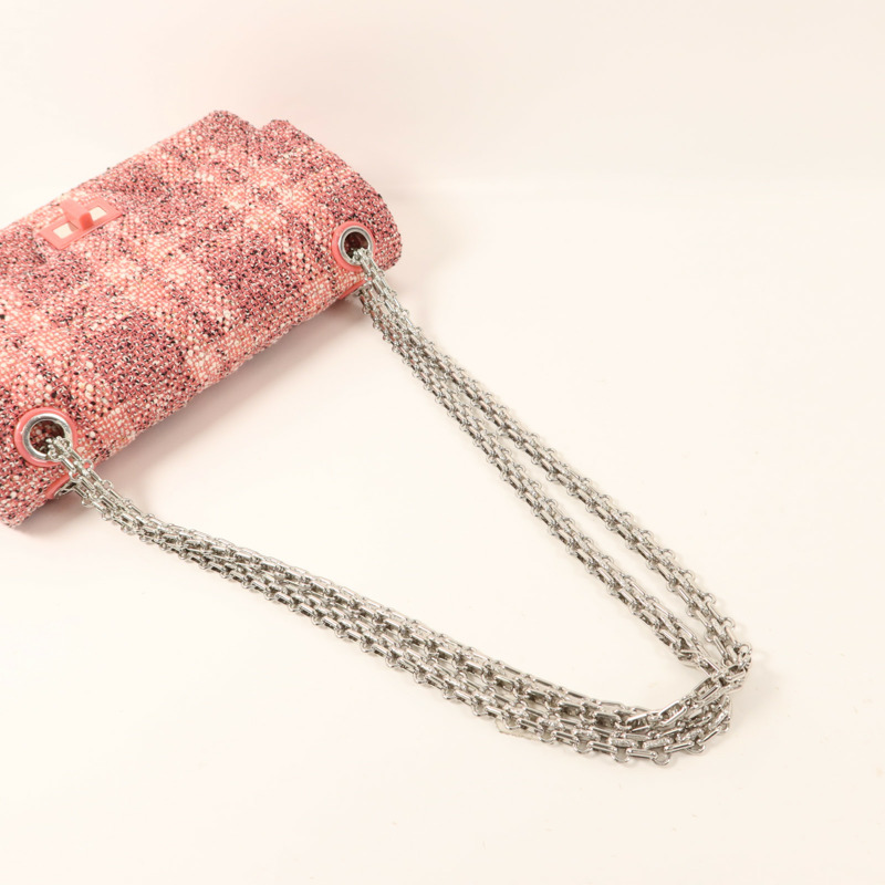 CHANEL 斜紋軟呢2.55 Small Shoulder Bag銀扣鏈帶肩背袋-8