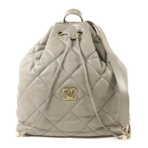 CHANEL 羊皮皮革Backpack金扣背包