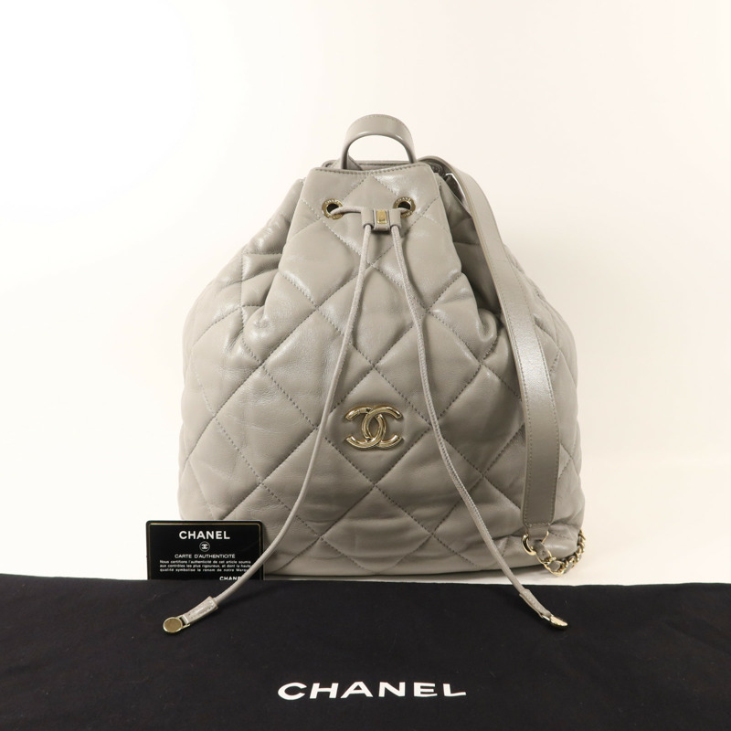 CHANEL 羊皮皮革Backpack金扣背包-9